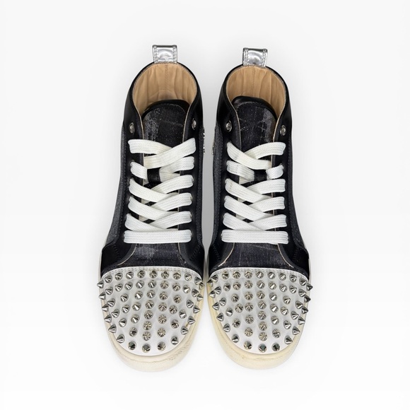 Christian Louboutin Women's High-Top Spike-Stud Sneakers - Black/White Size 8 - Picture 2 of 10